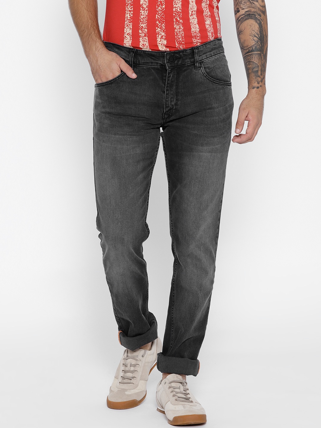 

John Players Men Charcoal Skinny Fit Mid-Rise Clean Look Stretchable Jeans