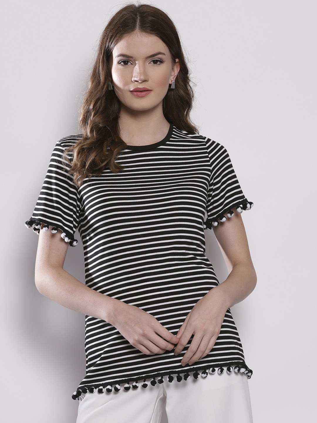 

DOROTHY PERKINS Women White & Black Striped Top