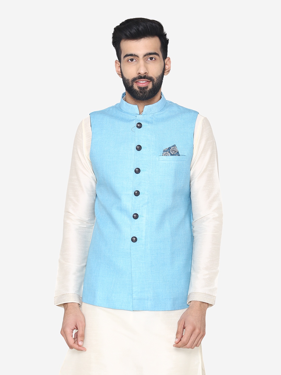 

Manyavar Men Blue Nehru Jacket