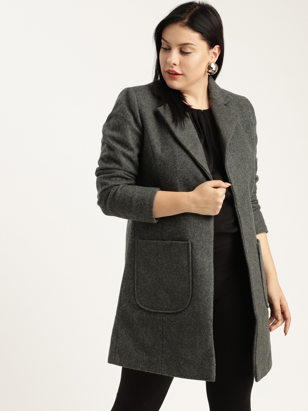 

Sztori Plus Size Charcoal Grey Solid Trench Coat