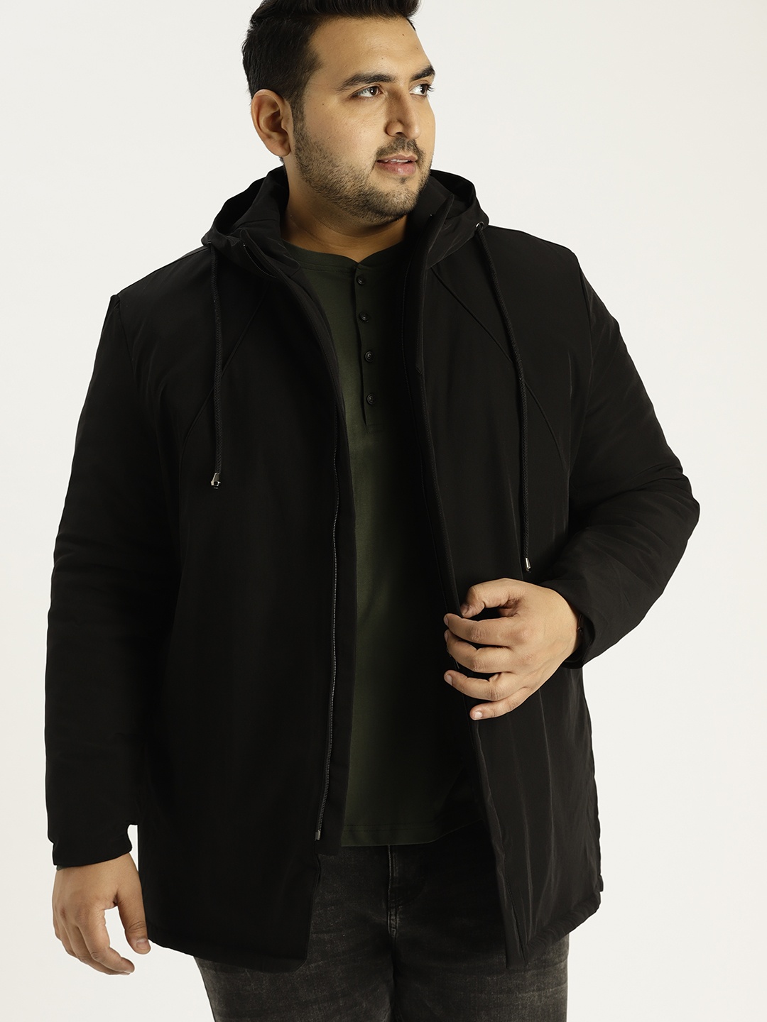 

Sztori Plus Size Men Black Solid Hooded Padded Jacket