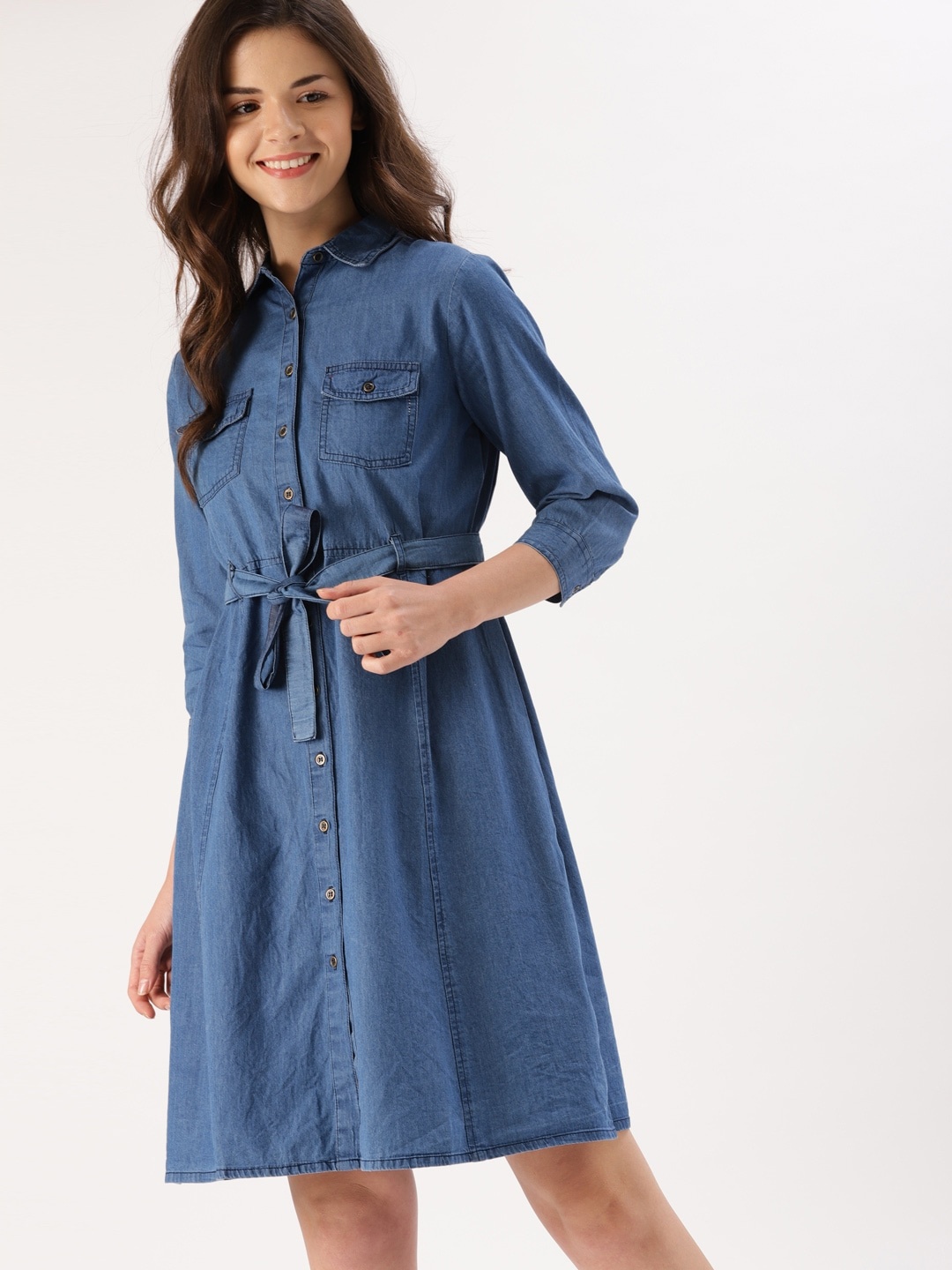 

DressBerry Women Blue Solid Denim Shirt Dress