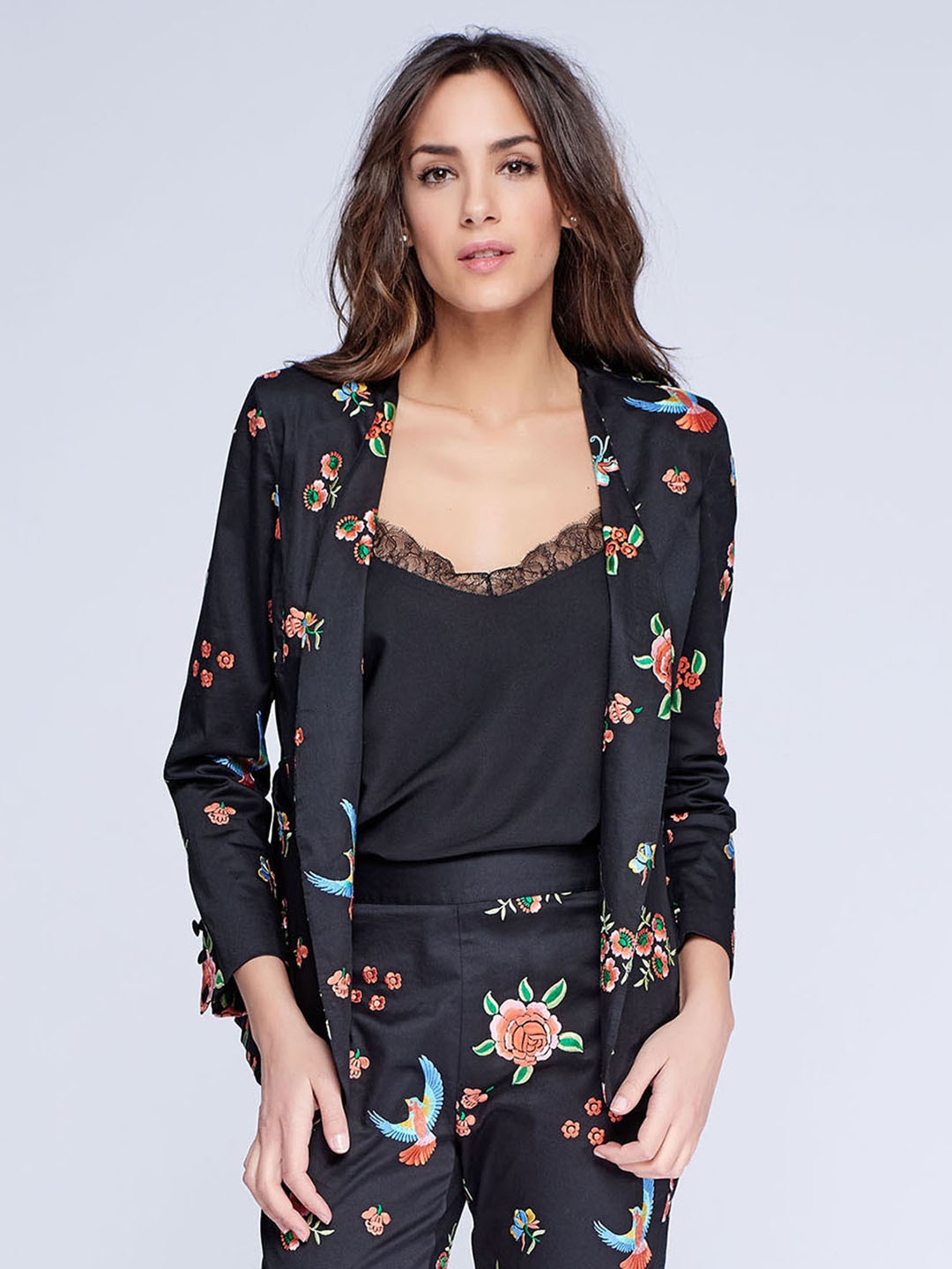 

NIZA Black Printed Casual Blazer