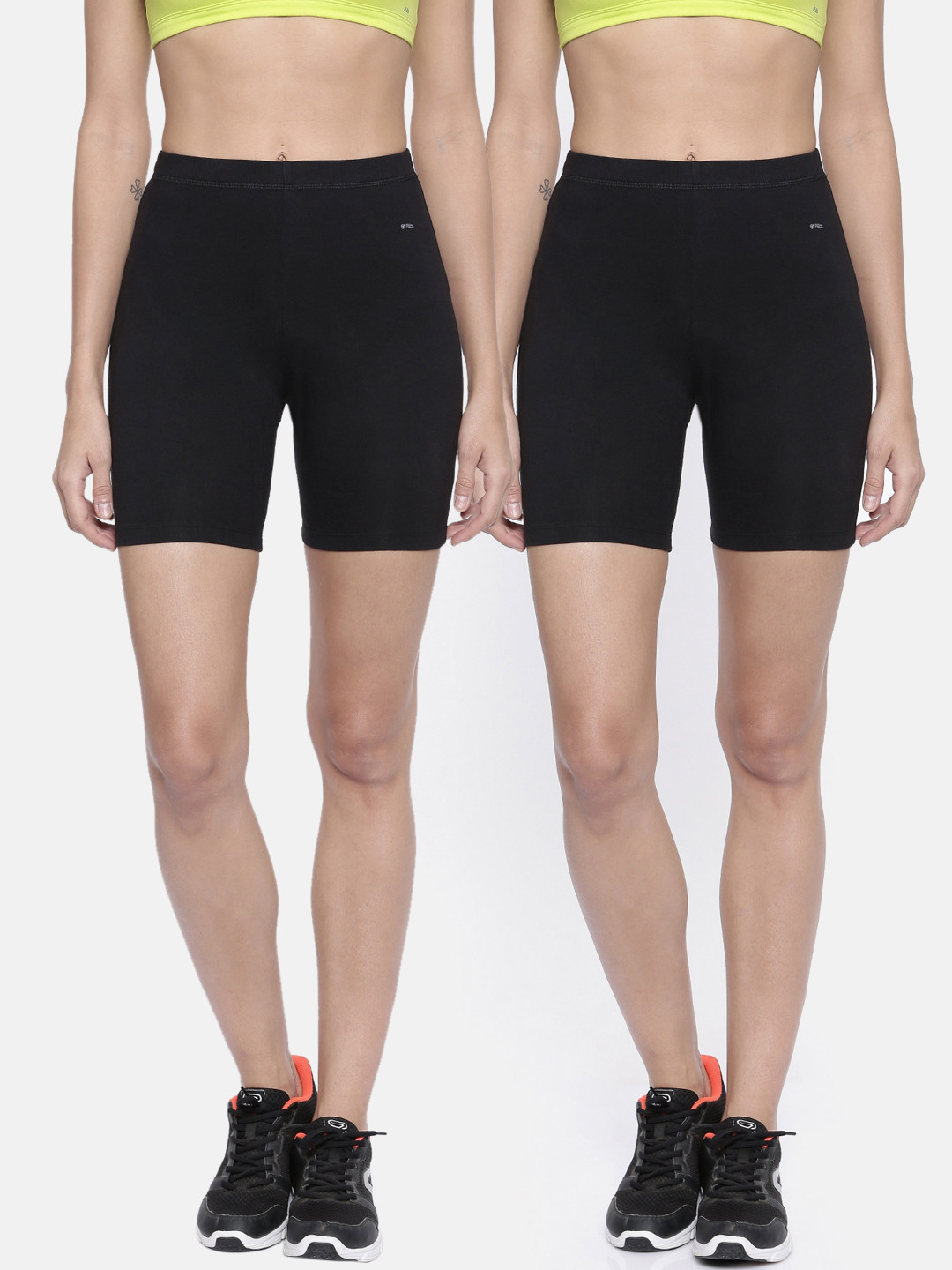 

Bitz Women Pack of 2 Black Solid Regular Fit Biker Shorts