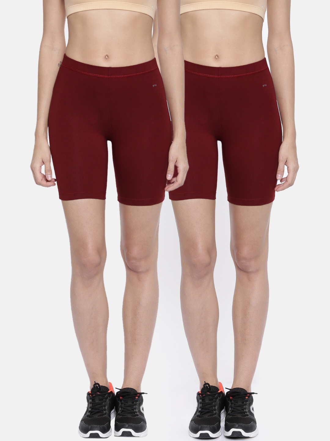 

Bitz Women Pack of 2 Red Solid Regular Fit Biker Shorts
