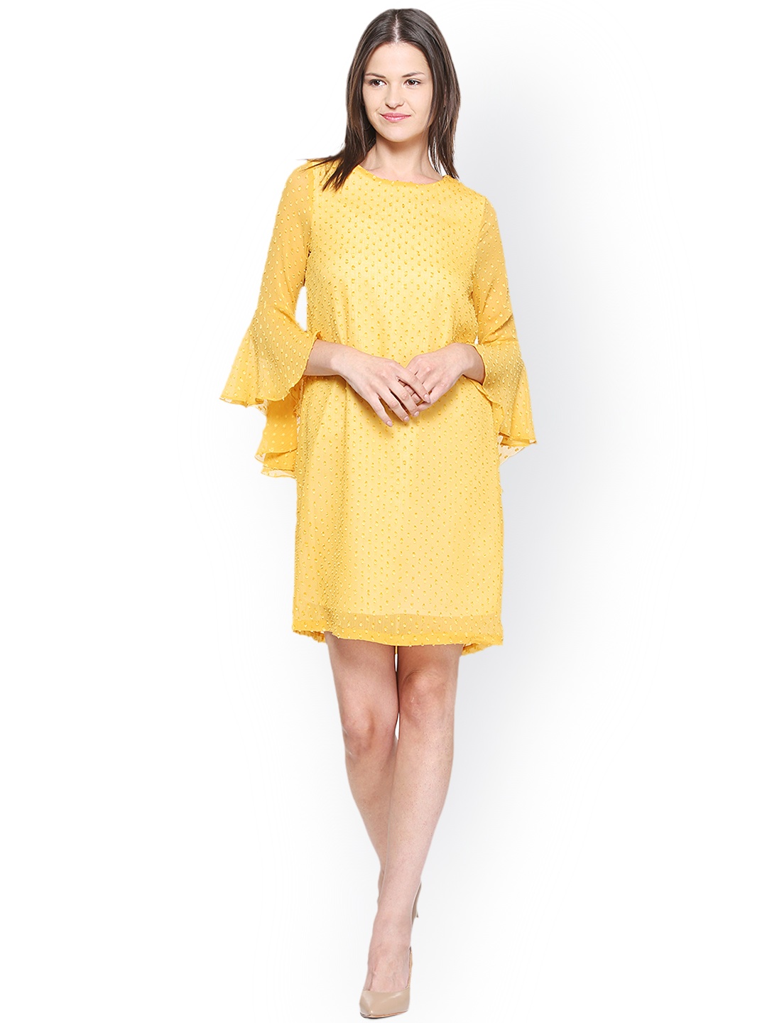 

Van Heusen Woman Yellow Self Design Sheath Dress