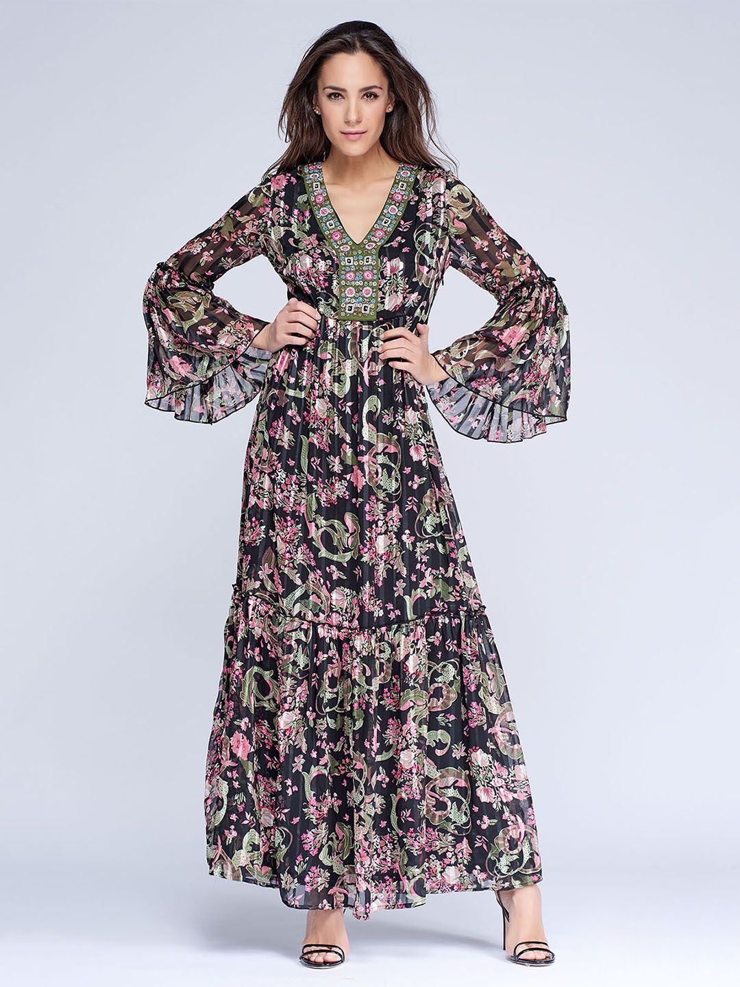 

NIZA Women Black Printed Maxi Dress