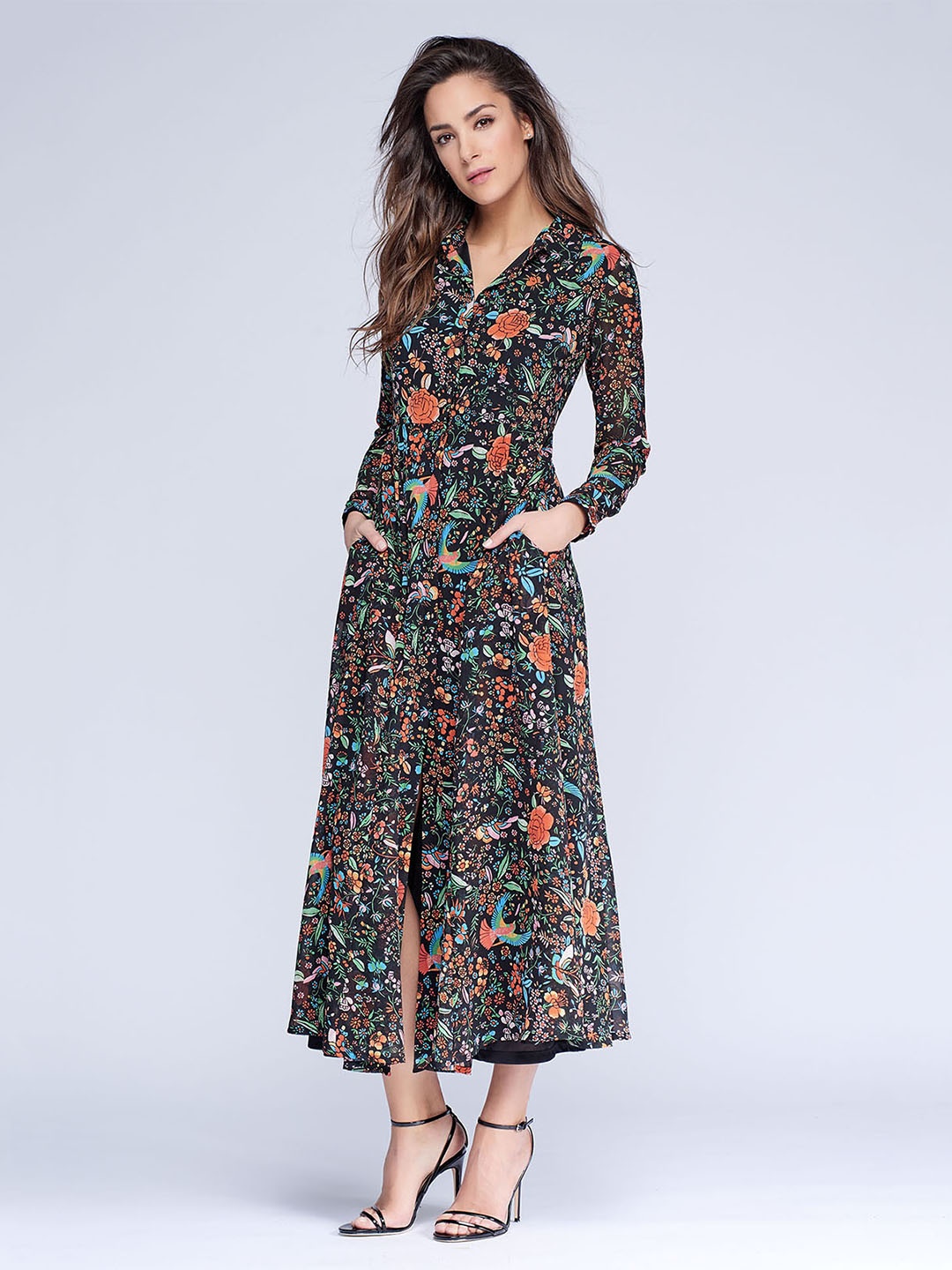 

NIZA Women Black Floral Printed Maxi Dress