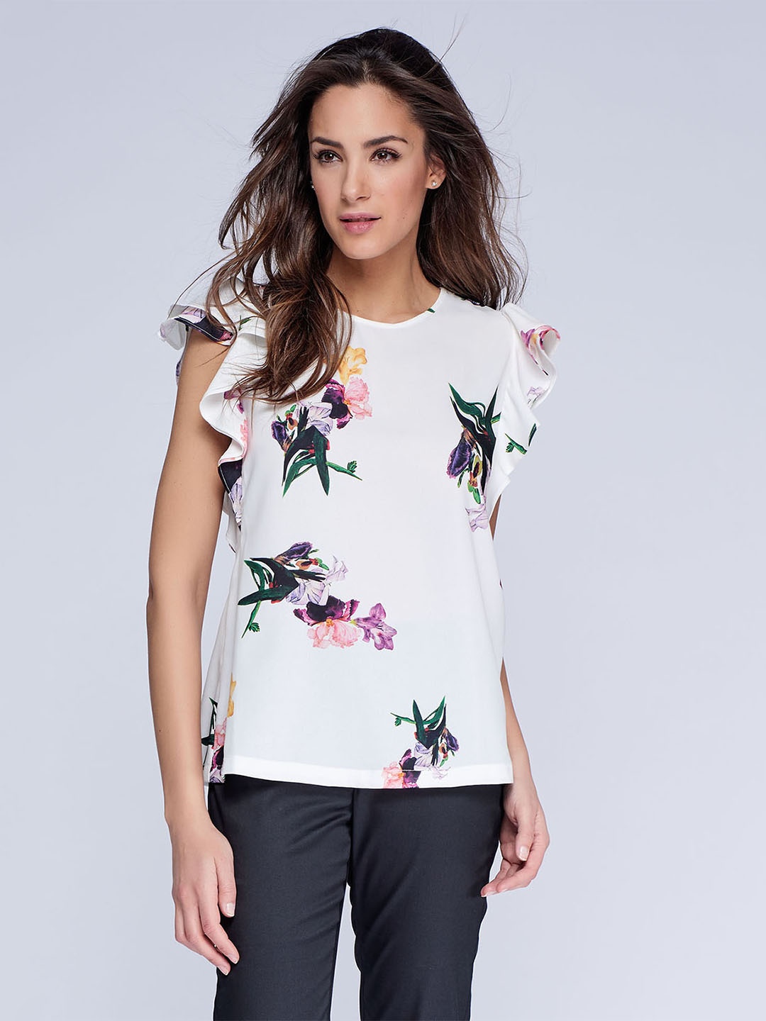

NIZA Women White Floral Print Top