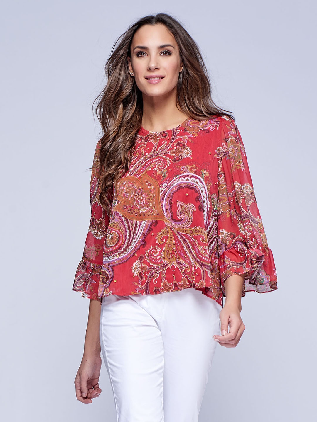 

NIZA Women Red Printed A-Line Top