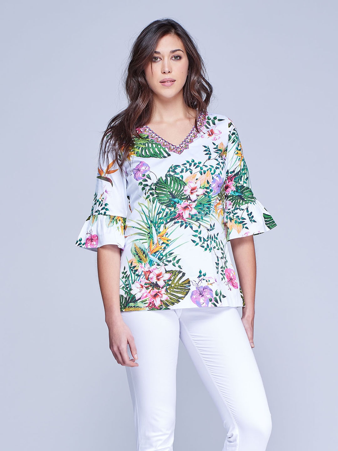 

NIZA Women White Printed Pure Cotton Top