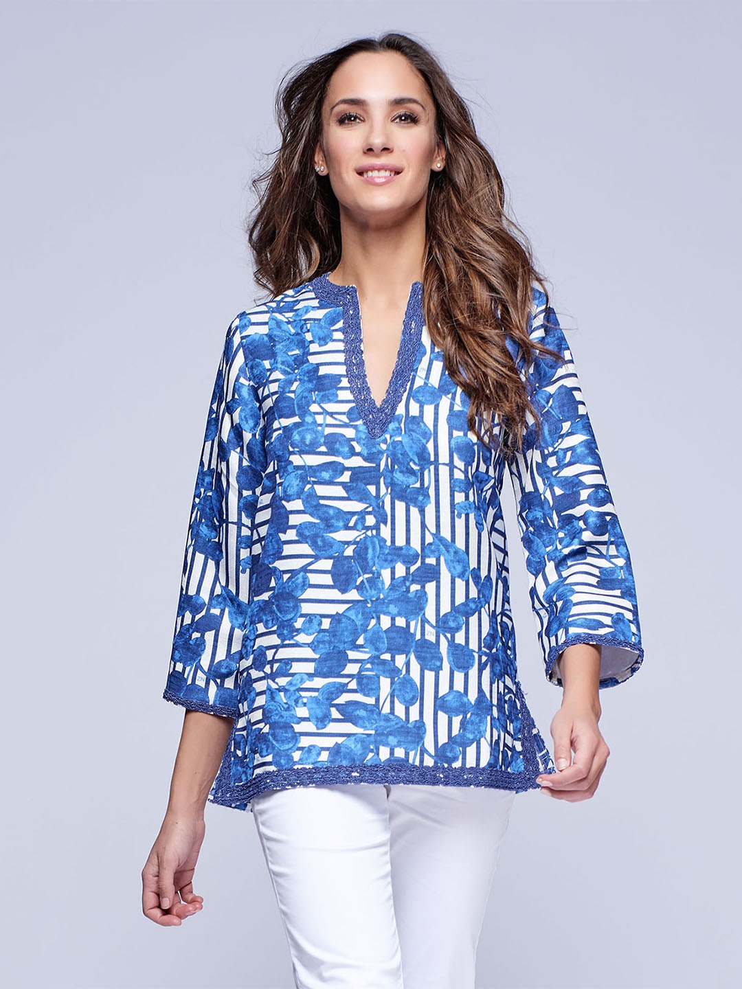 

NIZA Women Blue Printed Top