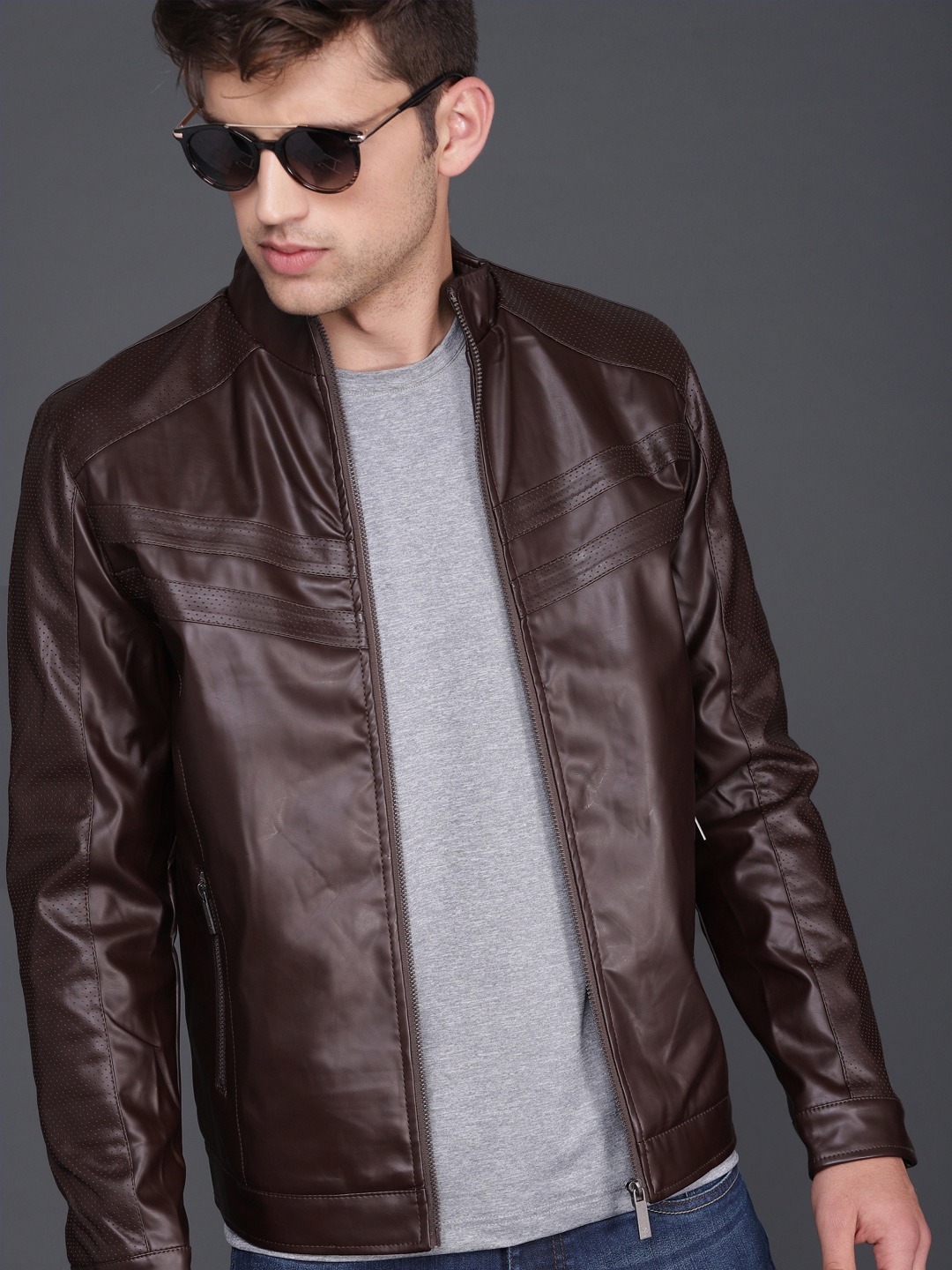 

WROGN Men Brown Solid Biker Jacket