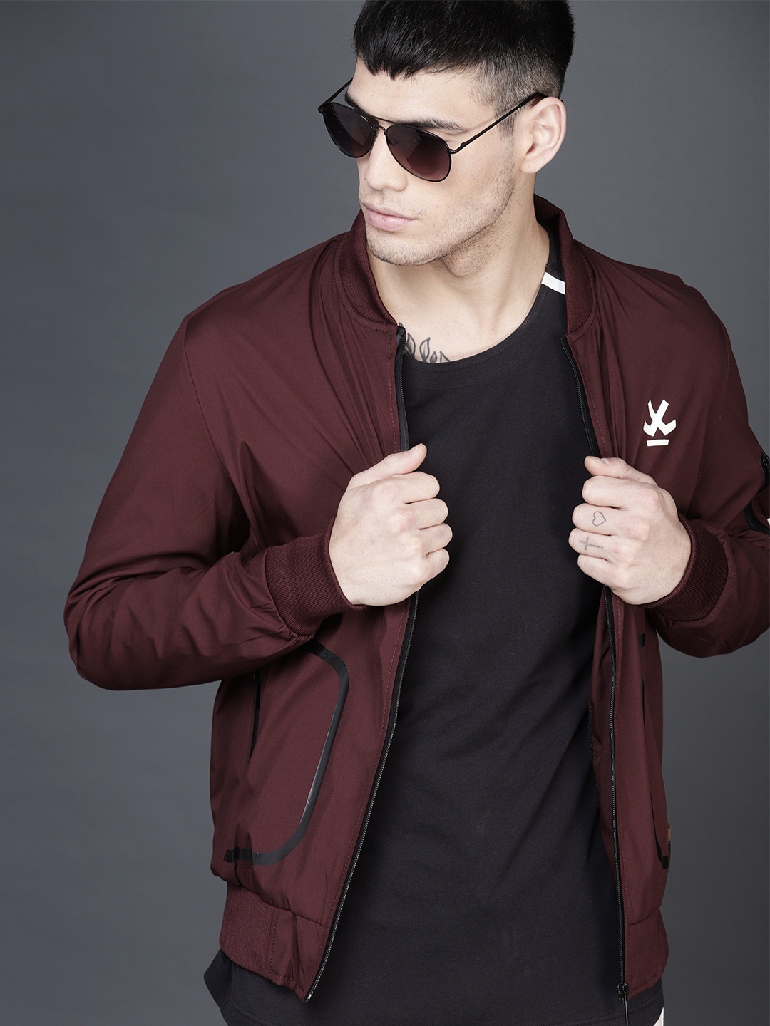 

WROGN Men Maroon Solid Bomber Jacket