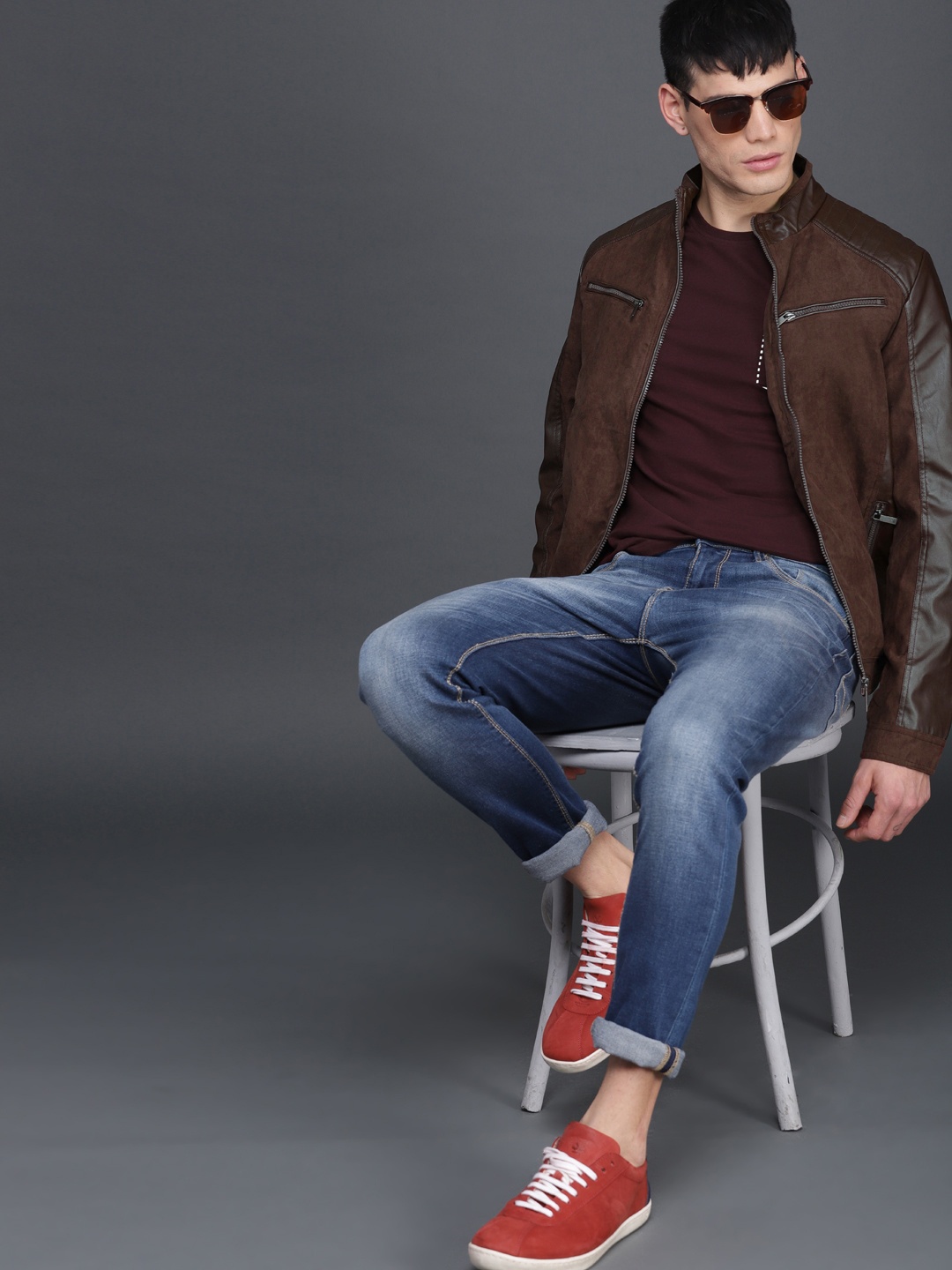 

WROGN Men Brown Solid Biker Jacket