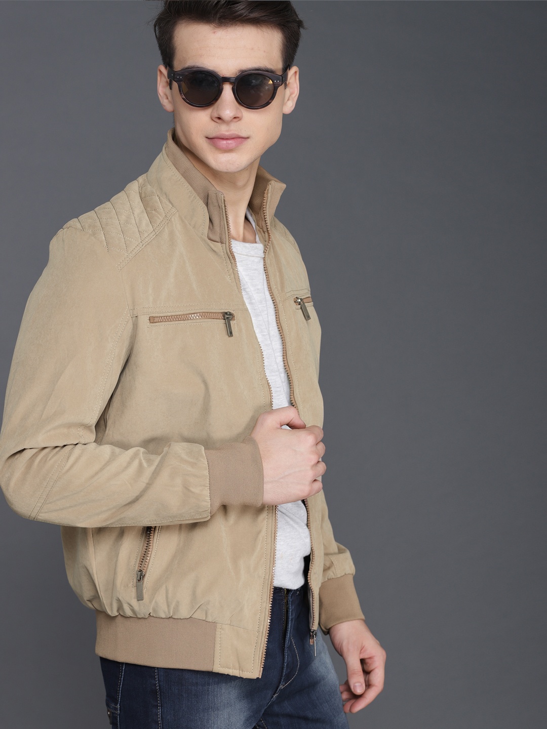 

WROGN Men Beige Solid Bomber