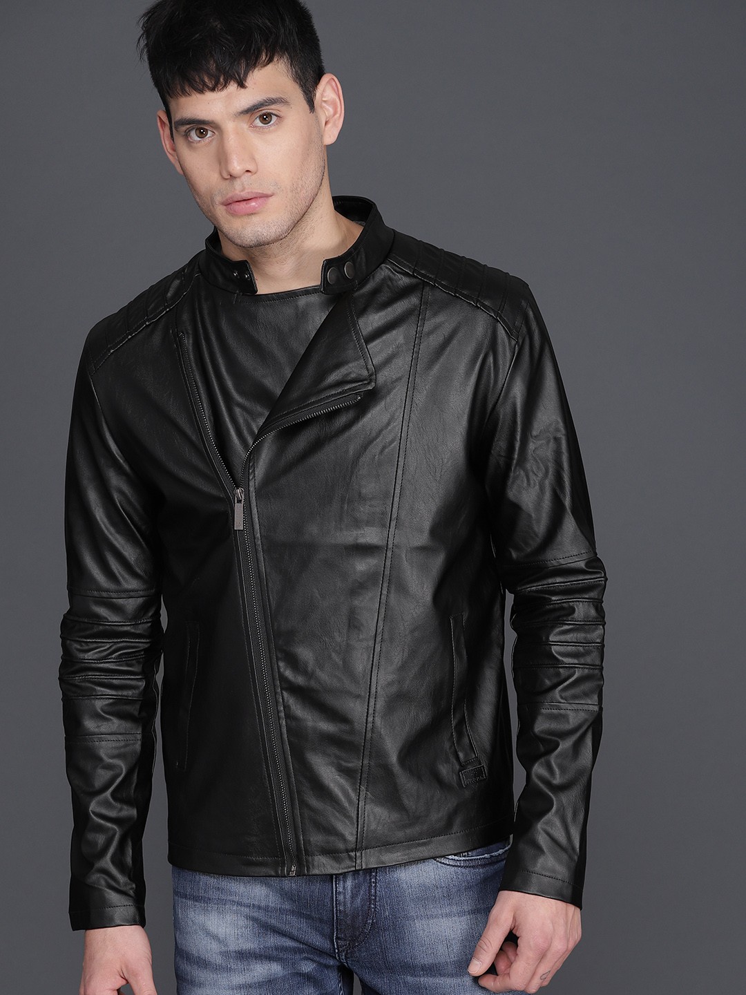 

WROGN Men Black Solid Biker Jacket