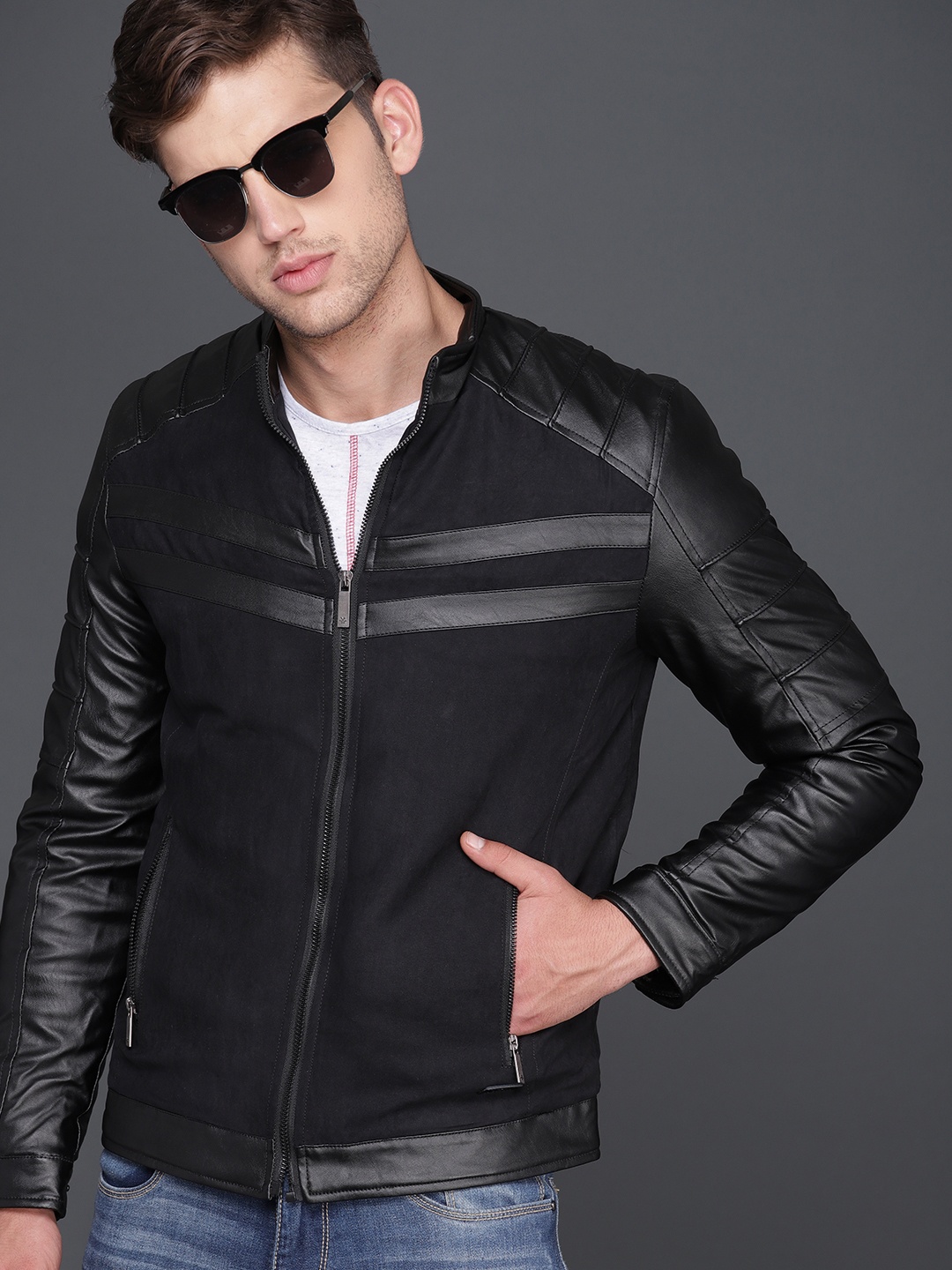 

WROGN Men Black Solid Biker Jacket