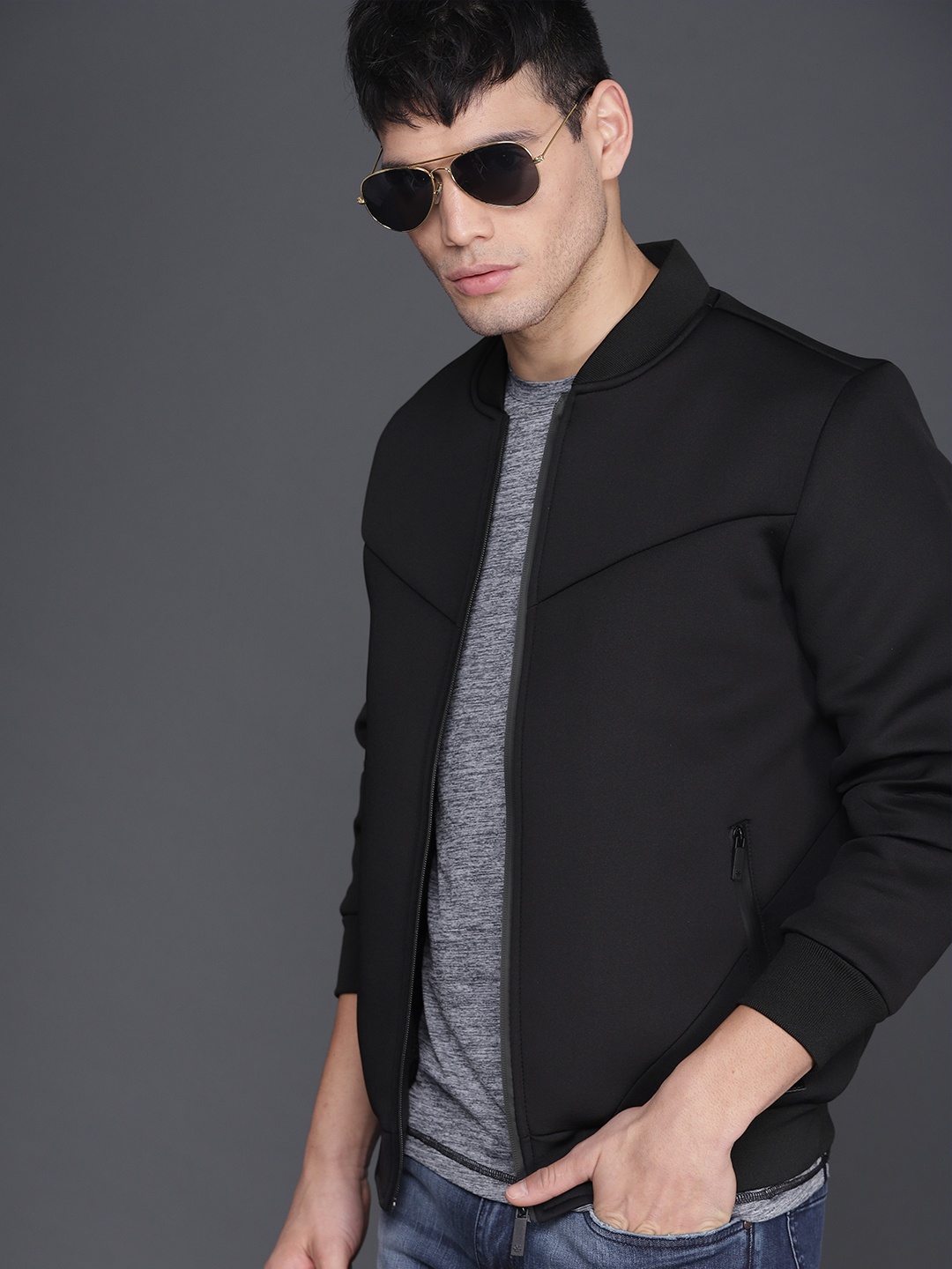 

WROGN Men Black Solid Padded Jacket