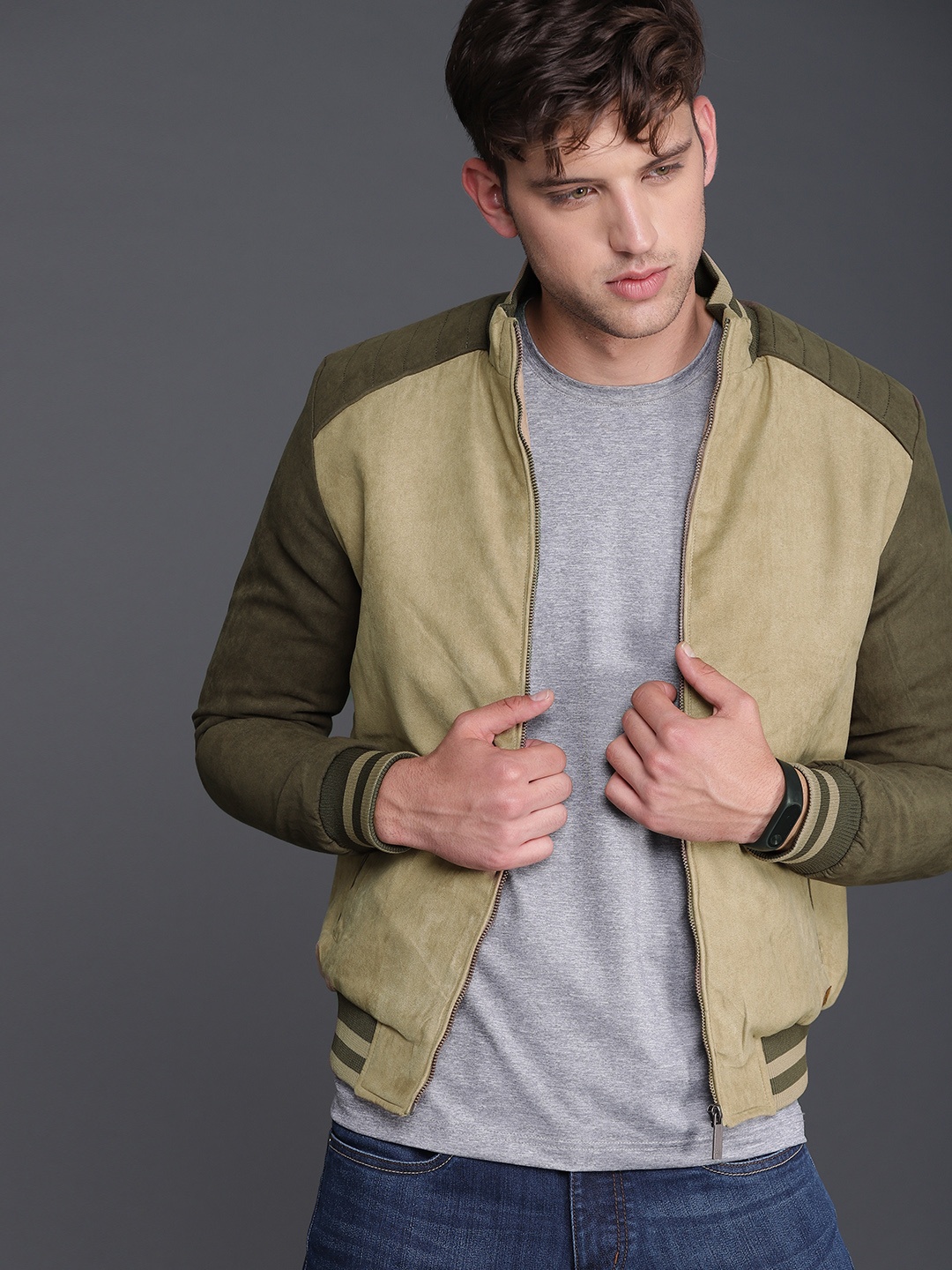 

WROGN Men Beige Solid Bomber