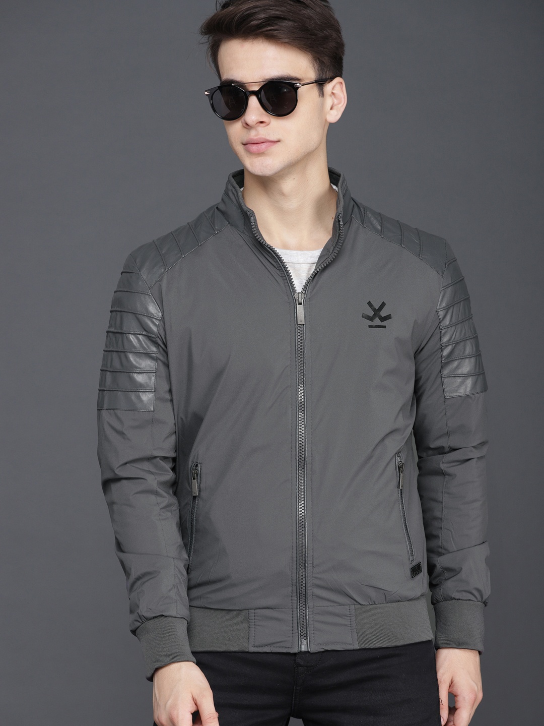 

WROGN Men Grey Solid Bomber Jacket