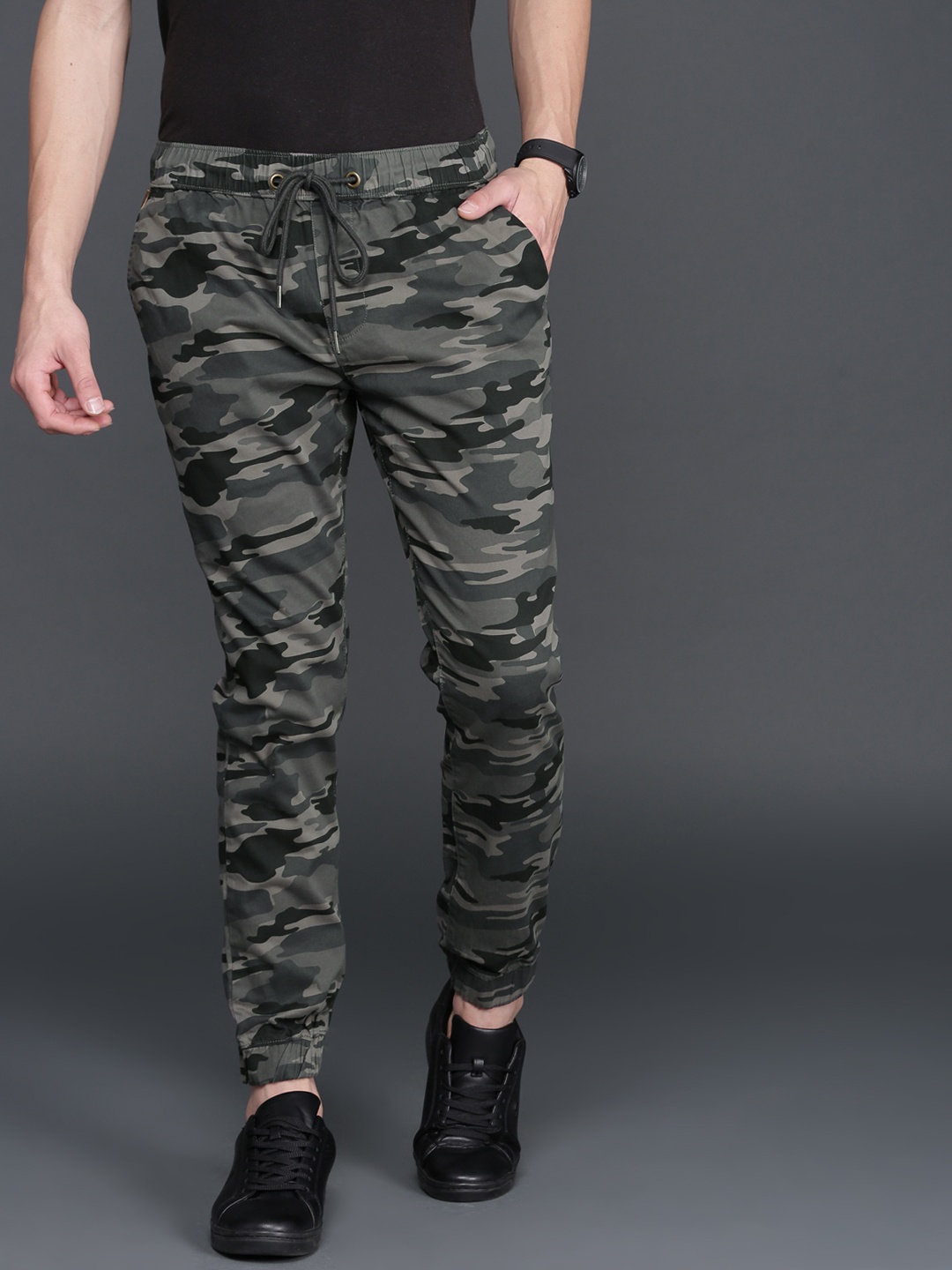 

WROGN Men Charcoal Grey Camouflage Print Joggers