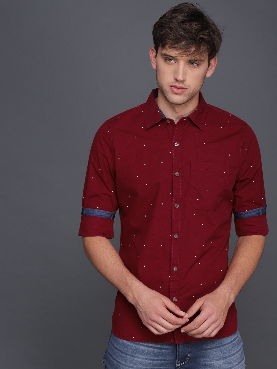 

WROGN Men Maroon Slim Fit Printed Casual Shirt