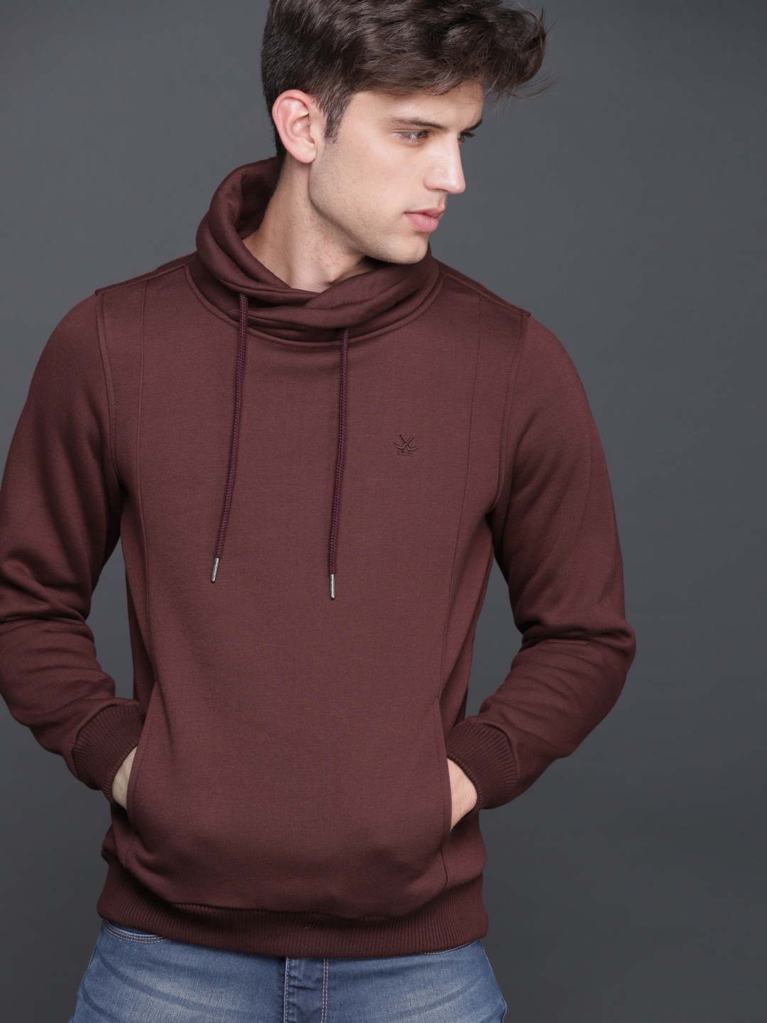 

WROGN Men Burgundy Solid Sweatshirt