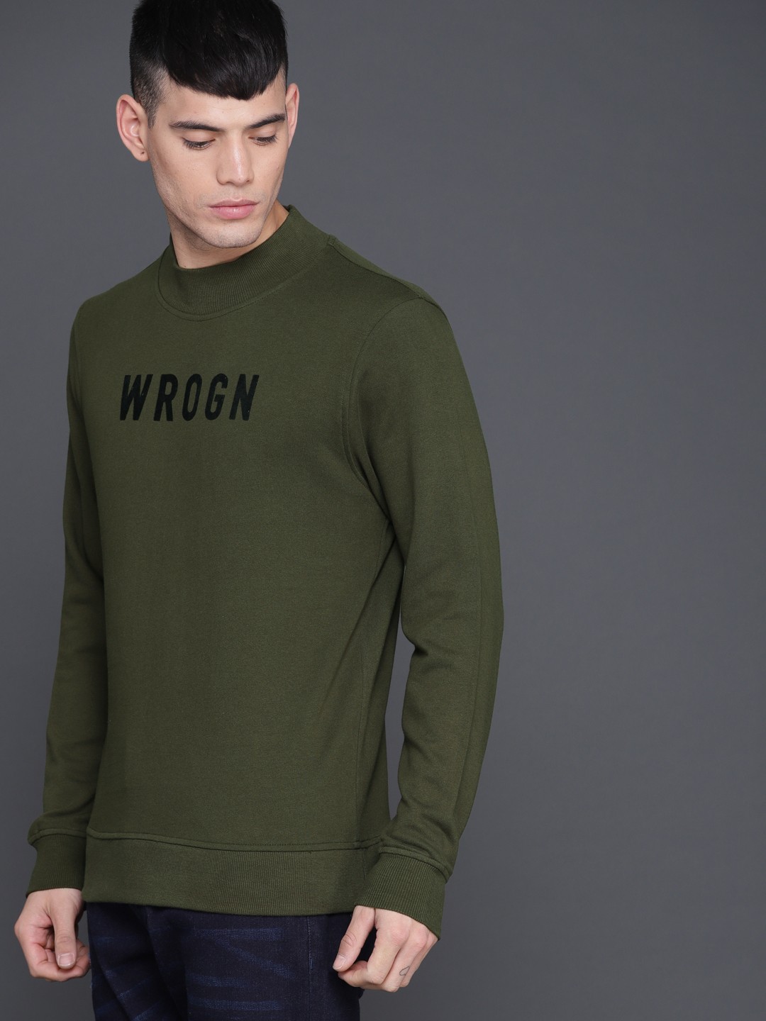 

WROGN Men Olive Green Printed Sweatshirt