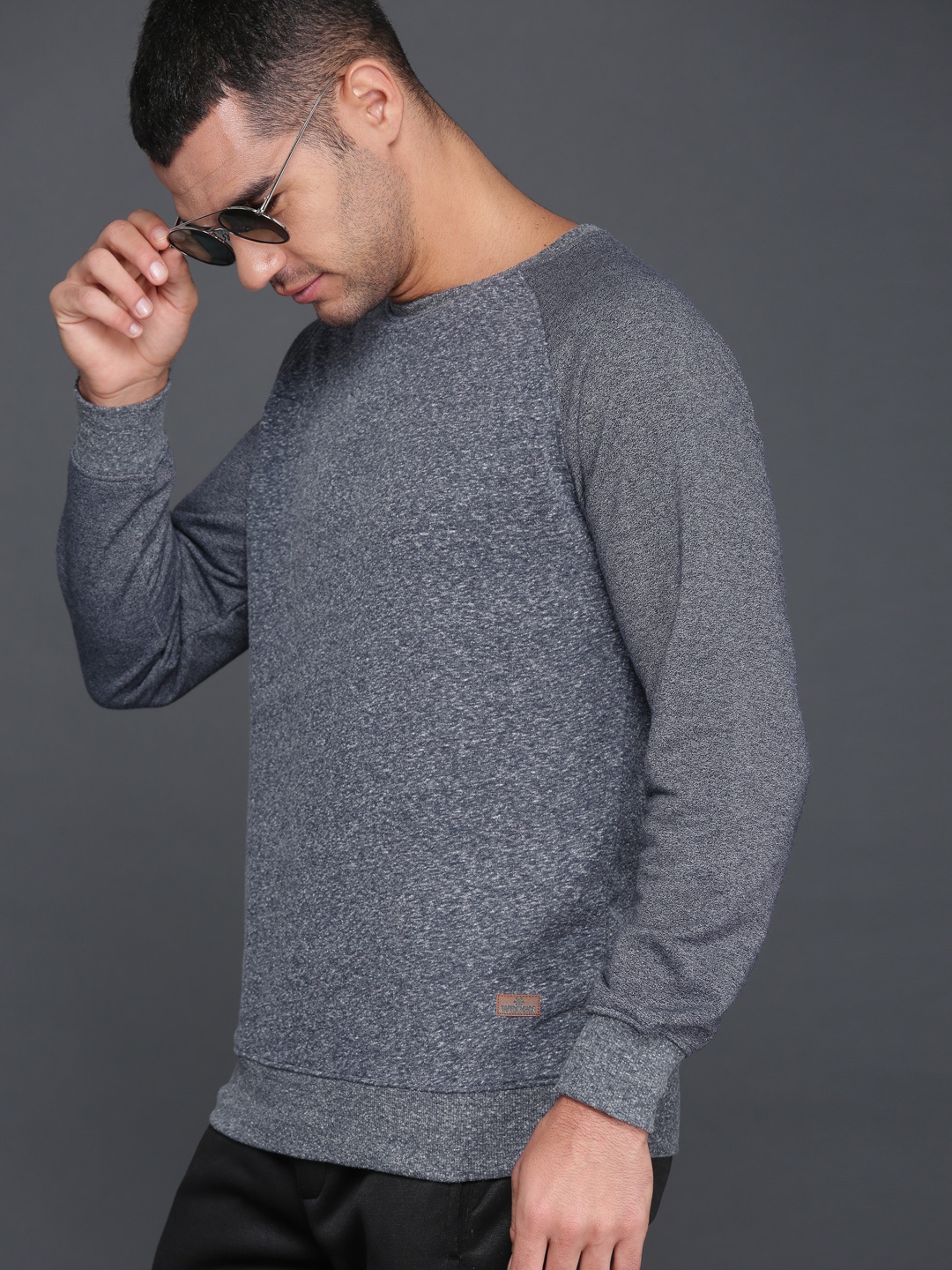 

WROGN Men Blue Self Design Slim Fit Pullover Sweatshirt