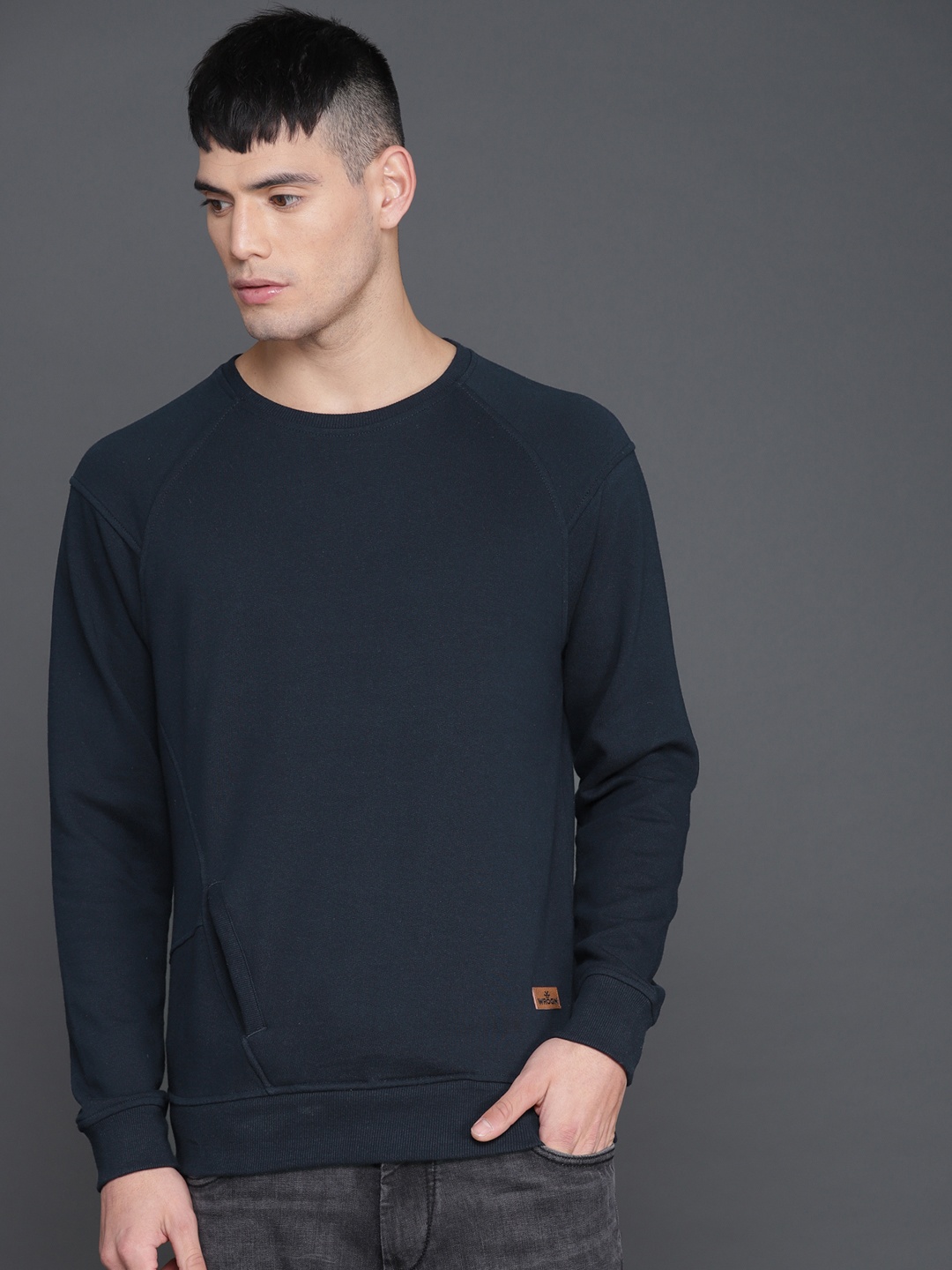

WROGN Men Blue Solid Sweatshirt
