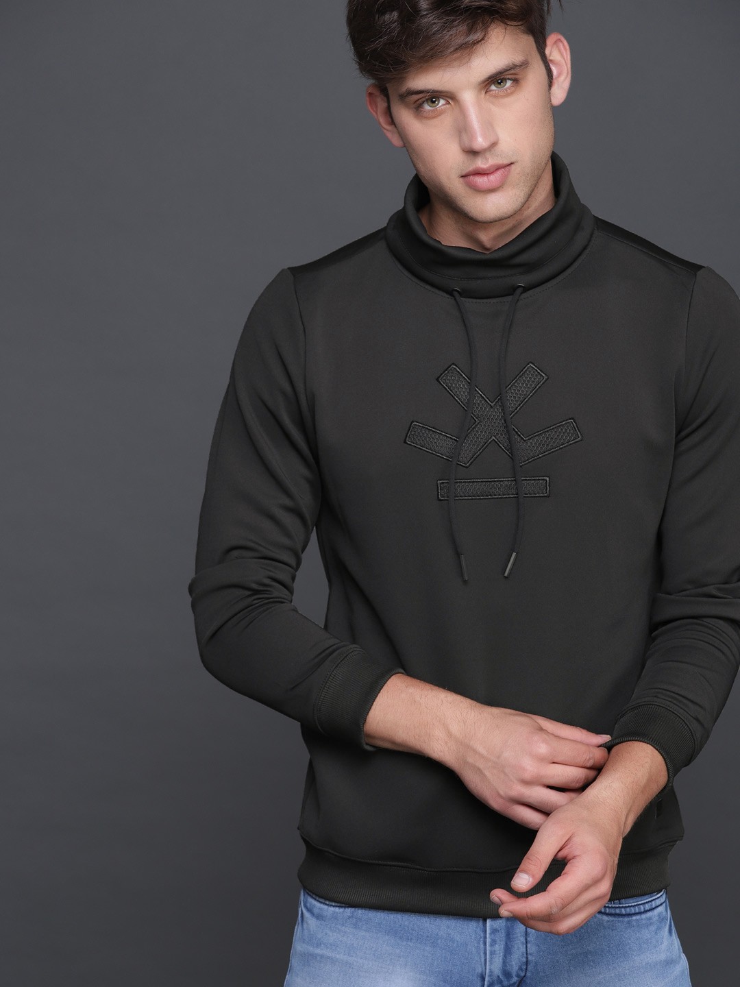 

WROGN Men Black Solid Sweatshirt
