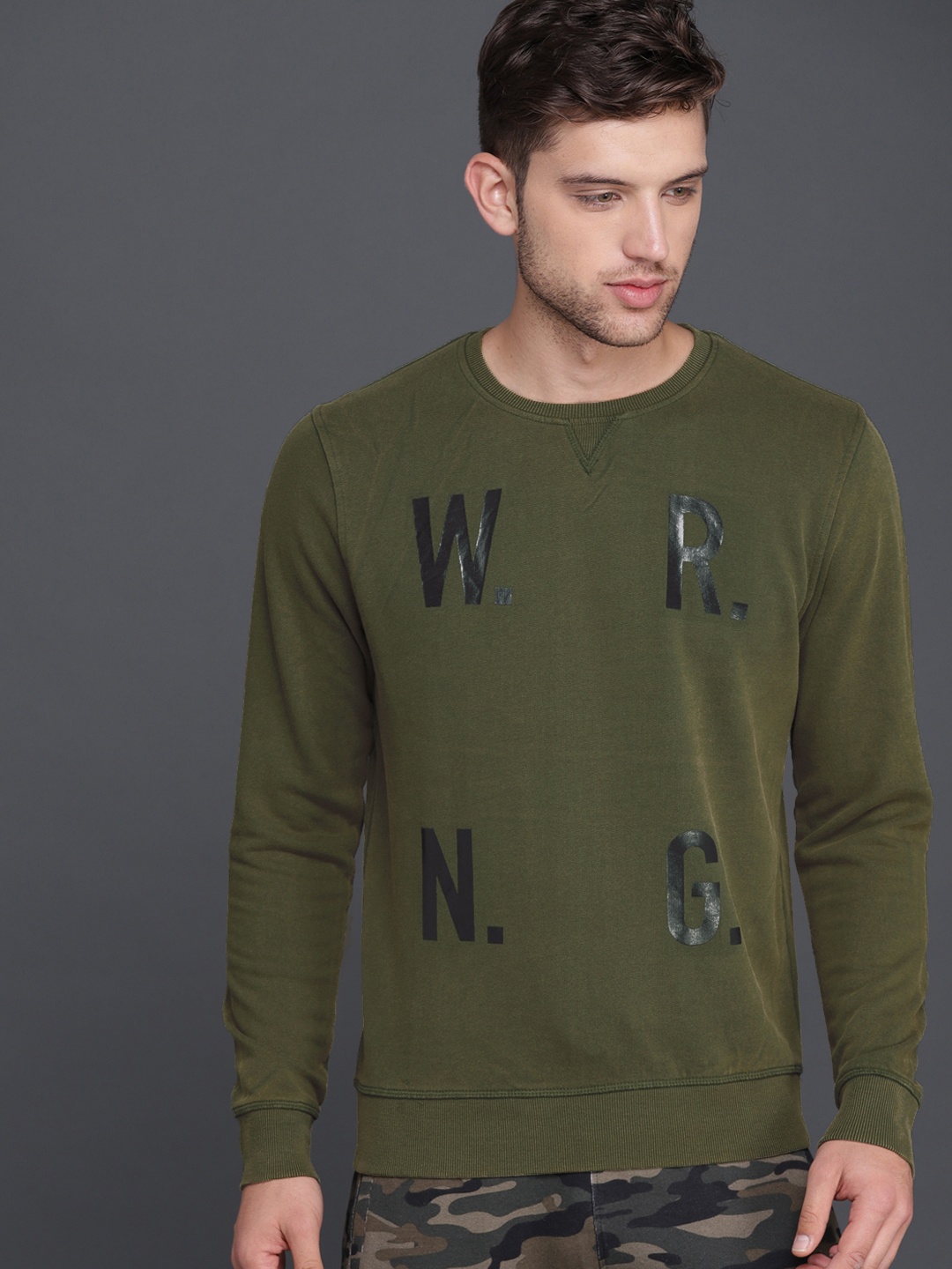 

WROGN Men Olive Green Printed Sweatshirt