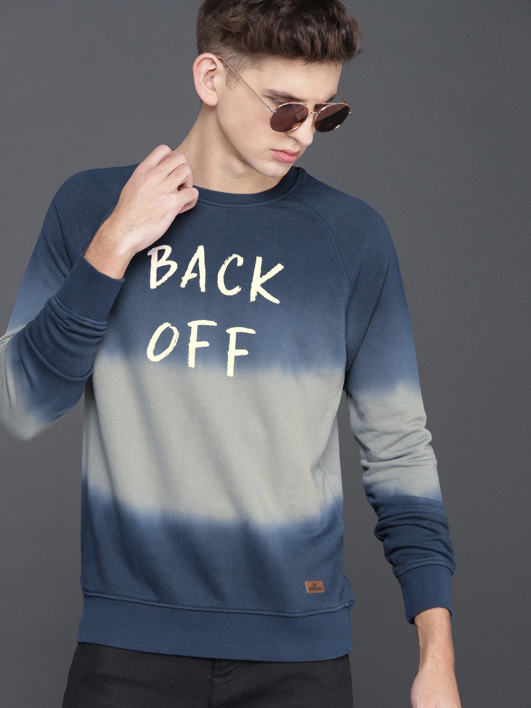 

WROGN Men Navy Blue & Grey Colourblocked Sweatshirt