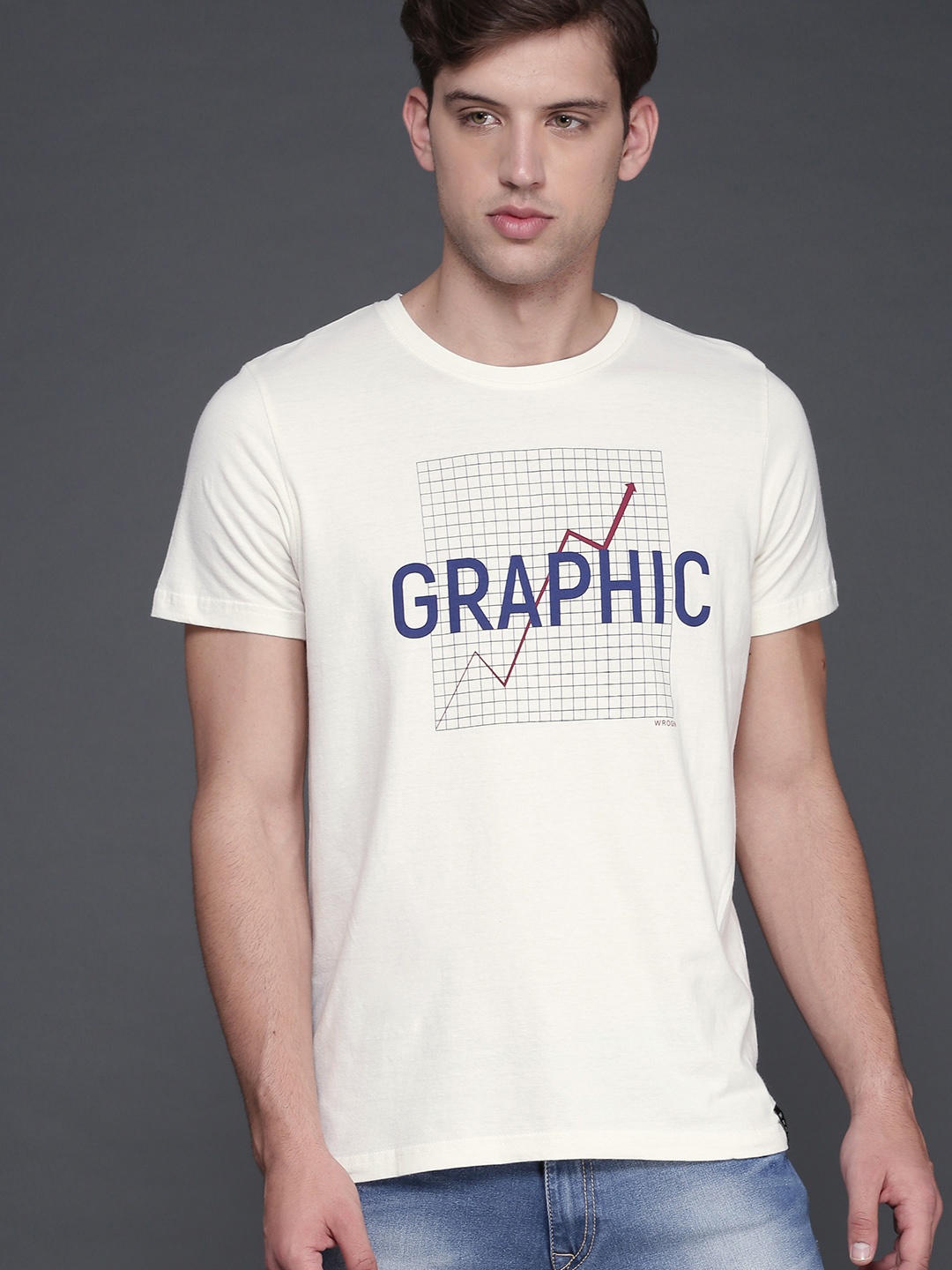 

WROGN Men Off-White Printed Round Neck Slim Fit T-shirt