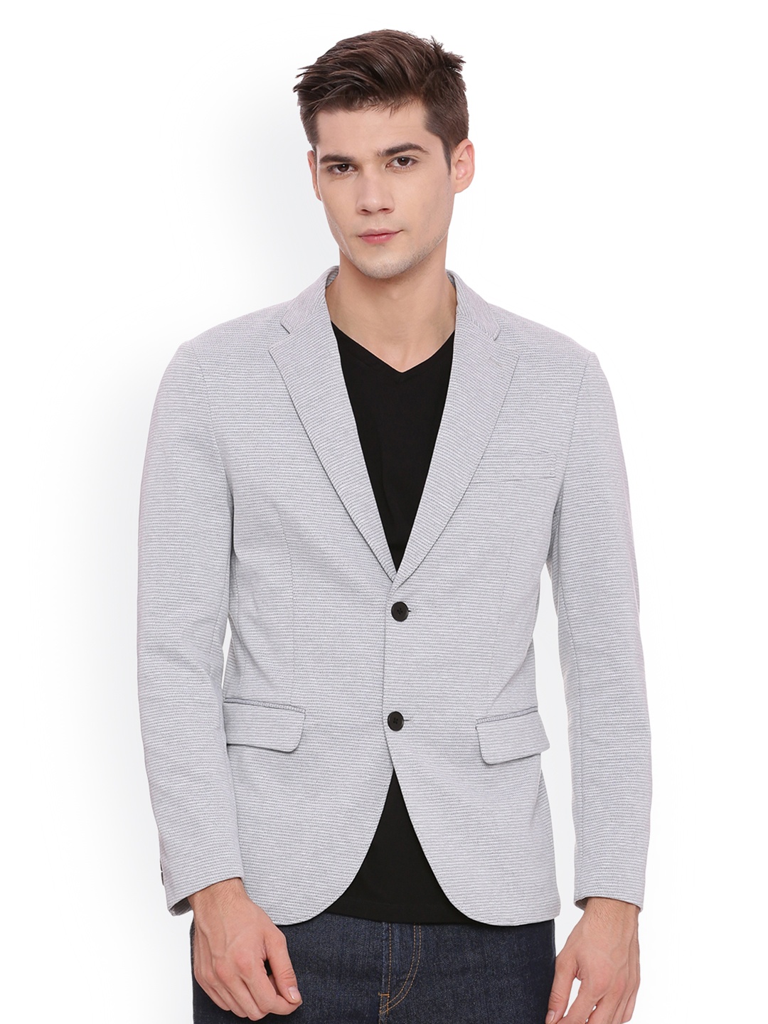 

Basics Men Grey Solid Single-Breasted Casual Blazer