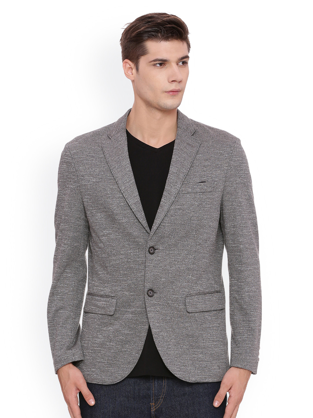 

Basics Men Charcoal Grey Solid Single-Breasted Casual Blazer