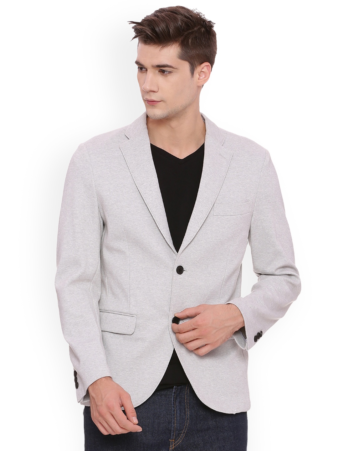 

Basics Men Grey Solid Single-Breasted Casual Blazer