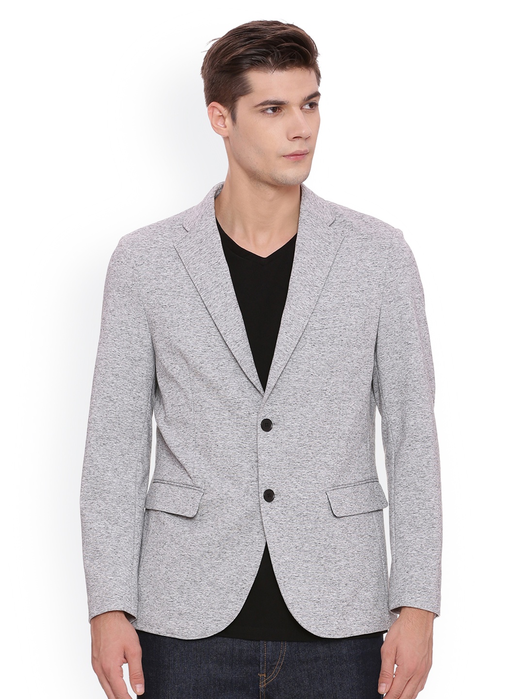 

Basics Men Grey Solid Single-Breasted Casual Blazer