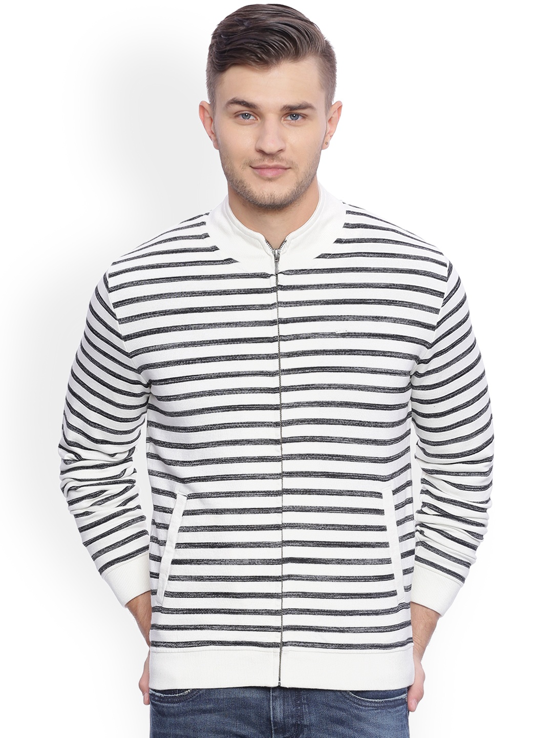 

Basics Men White Striped Jacket