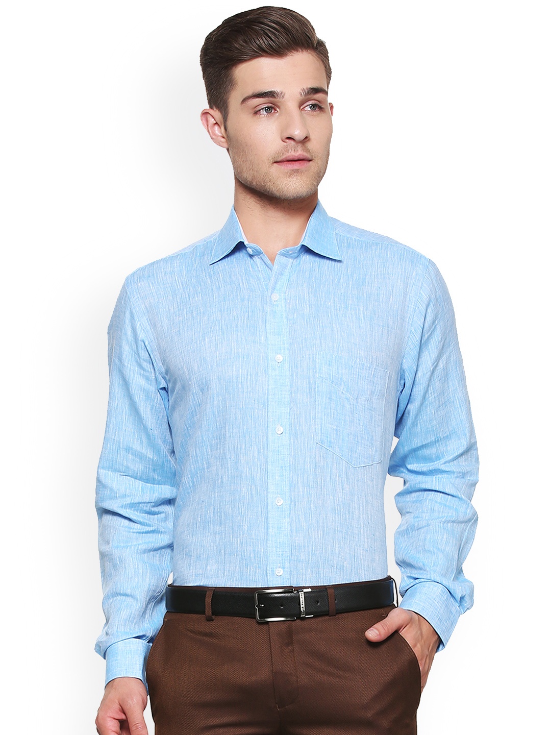 

Van Heusen Men Blue Regular Fit Solid Formal Linen Shirt