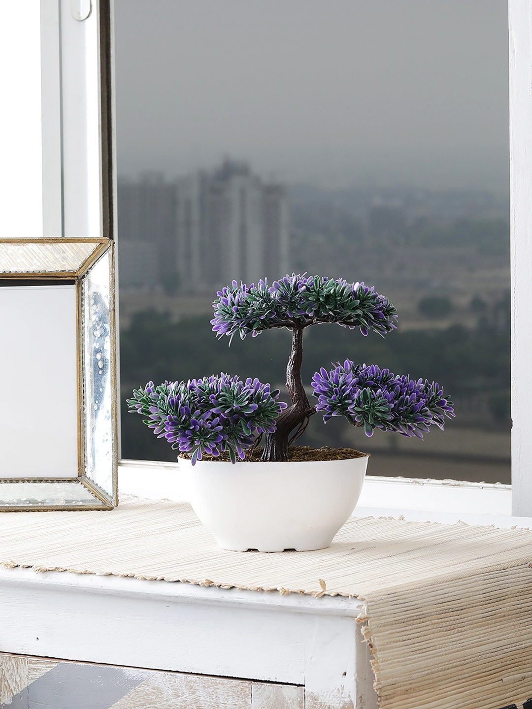 

FOLIYAJ Artificial Bonsai Tree with Pot, White