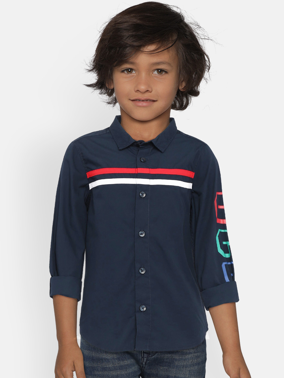 

United Colors of Benetton Boys Navy Blue Regular Fit Solid Casual Shirt