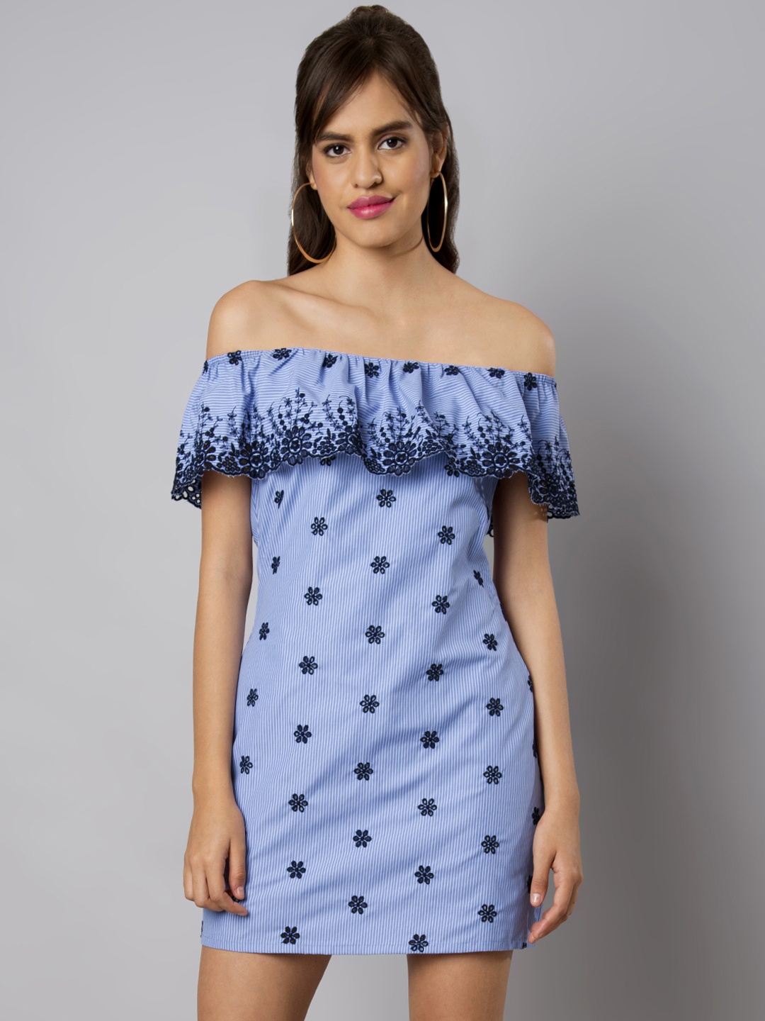 

FabAlley Women Blue Self Design Sheath Dress