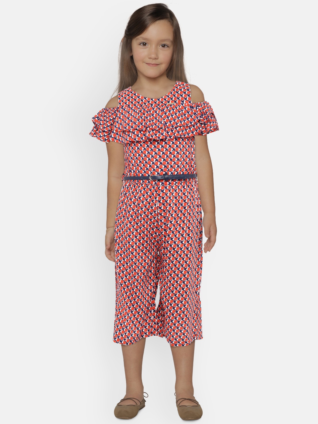 

Peppermint Girls Red & Navy Blue Printed Basic Jumpsuit