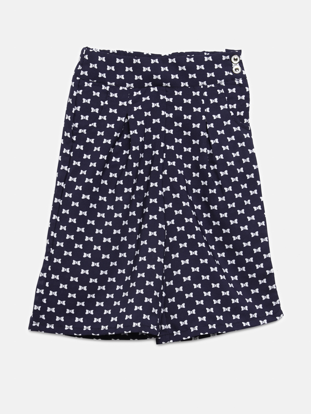 

Peppermint Girls Navy Blue Printed Flared Palazzos