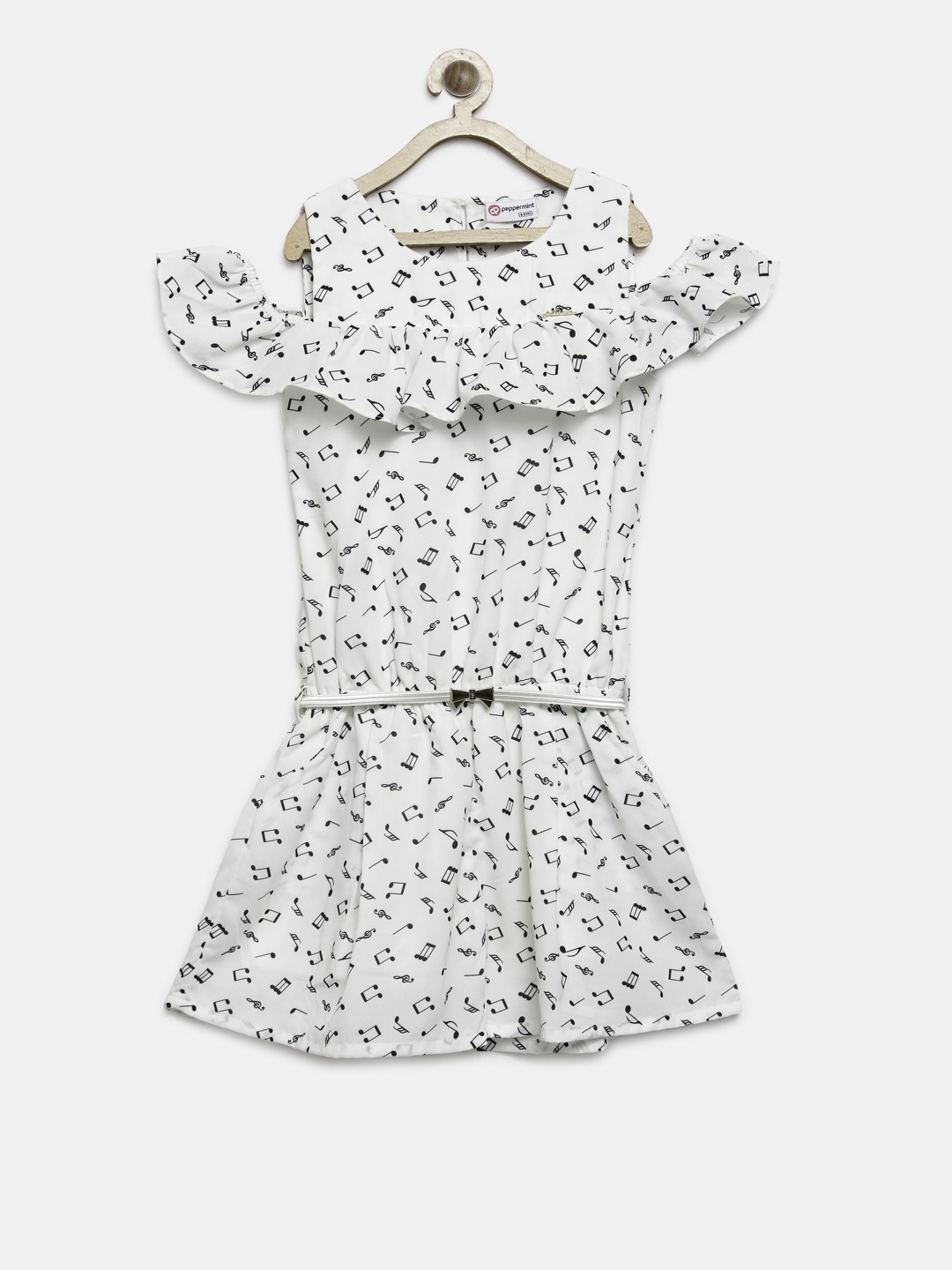 

Peppermint Girls Off-White & Black Printed Playsuit