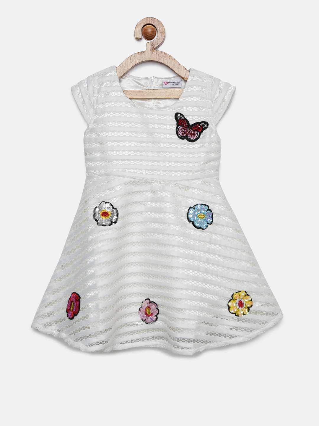 

Peppermint Girls Off-White Self Design Fit and Flare Dress