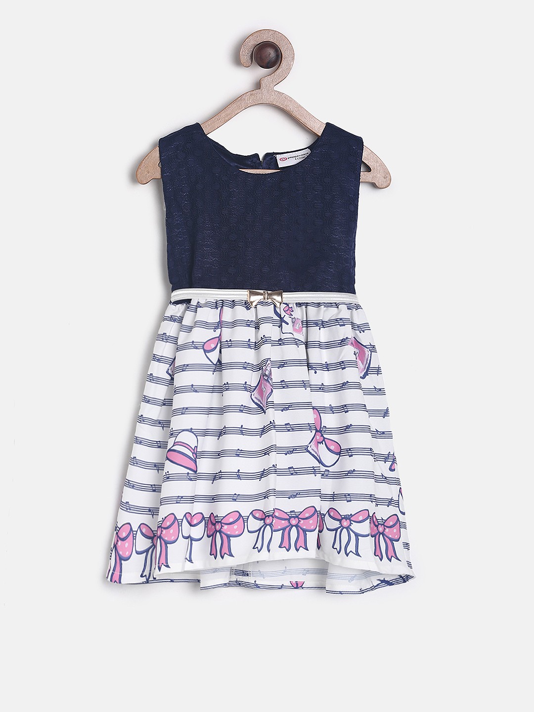 

Peppermint Girls Navy Blue Printed Fit and Flare Dress
