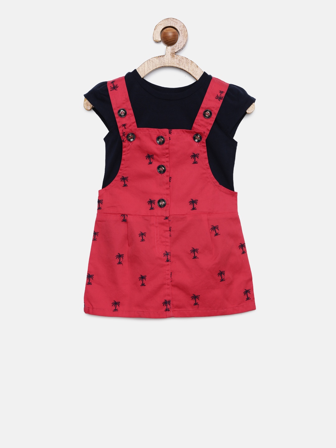 

Peppermint Girls Red PALM PARADISE Printed Pinafore Dress with a T-shirt